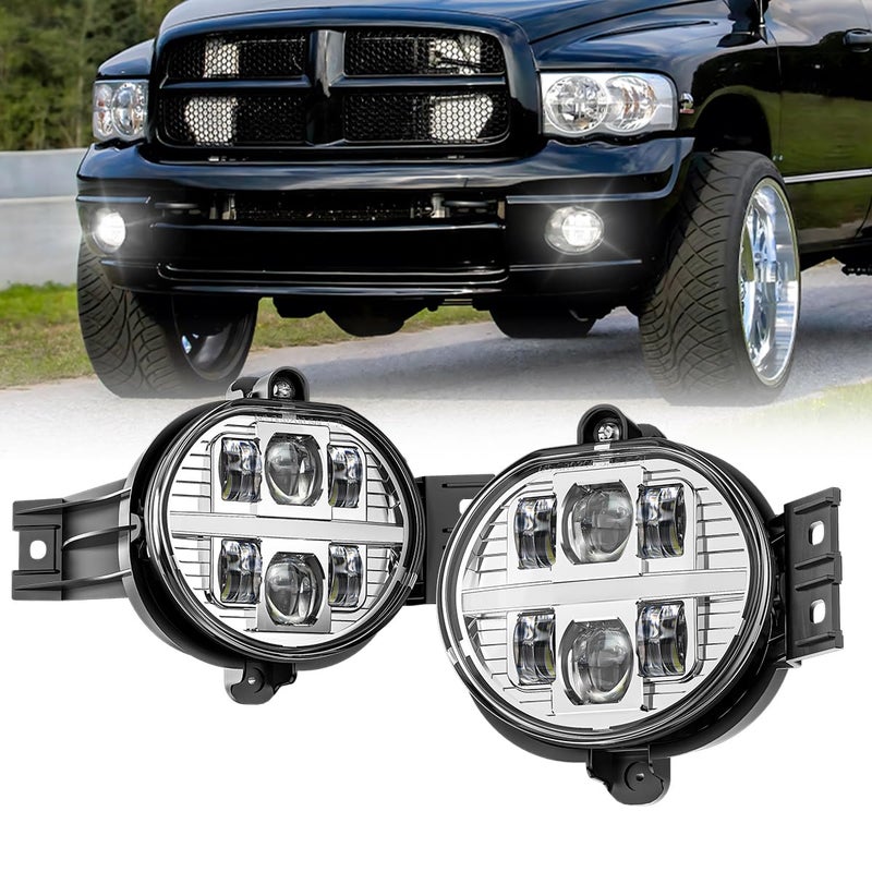 BICYACO LED Fog Light with DRL Compatible with Dodge Ram 1500 2002-2008 Dodge Ram 2500/3500 Pickup Truck 2003 2004 2005 2006 2007 2008 2009-1 Pair (Silver) - Image 1