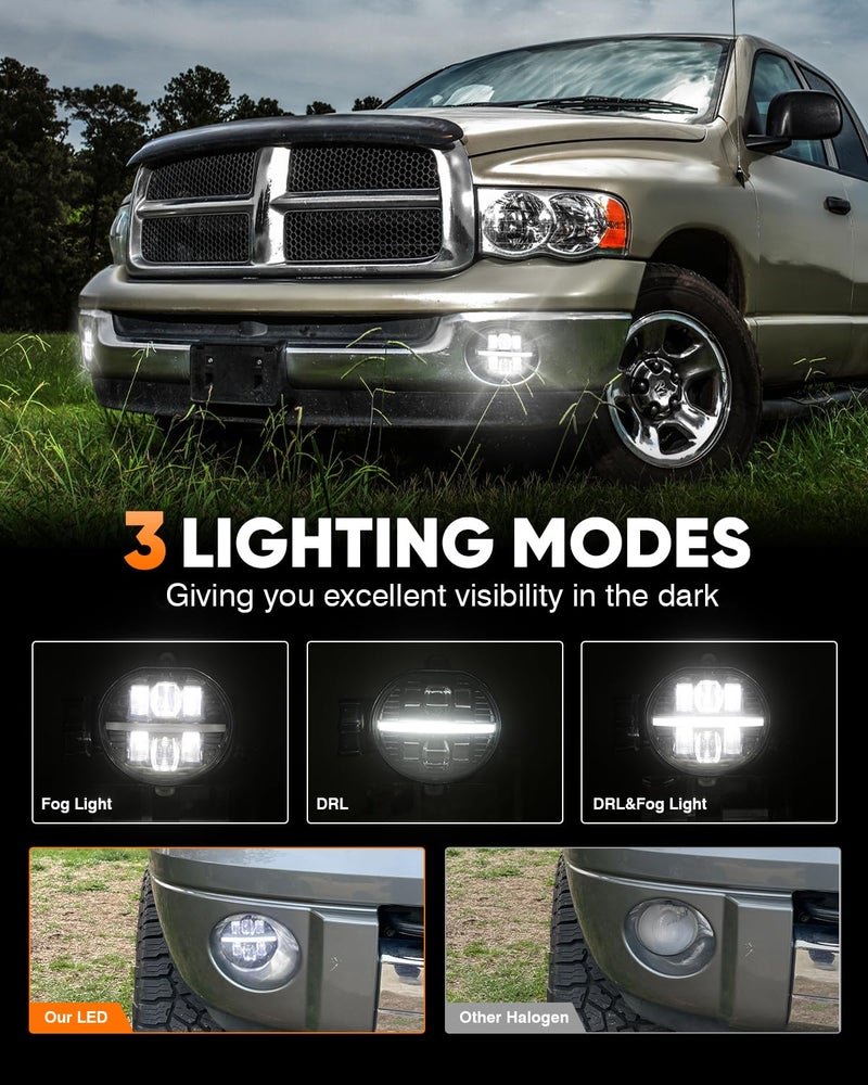 BICYACO LED Fog Light with DRL Compatible with Dodge Ram 1500 2002-2008 Dodge Ram 2500/3500 Pickup Truck 2003 2004 2005 2006 2007 2008 2009-1 Pair (Silver) - Image 4