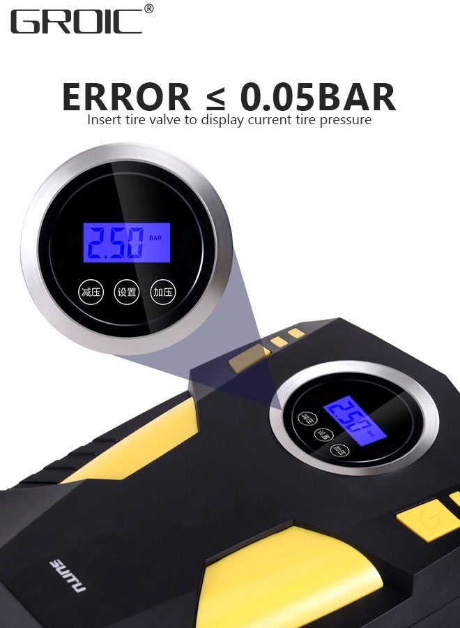 جرويك منفاخ إطارات محمول، منفاخ إطارات قوي 150 رطل/بوصة مربعة لاسلكي، مقياس ضغط الإطارات الرقمي، مضخة هواء قوية للإطارات مع ضوء LED لإطارات السيارات والدراجات النارية والدراجات والكرات - Image 2