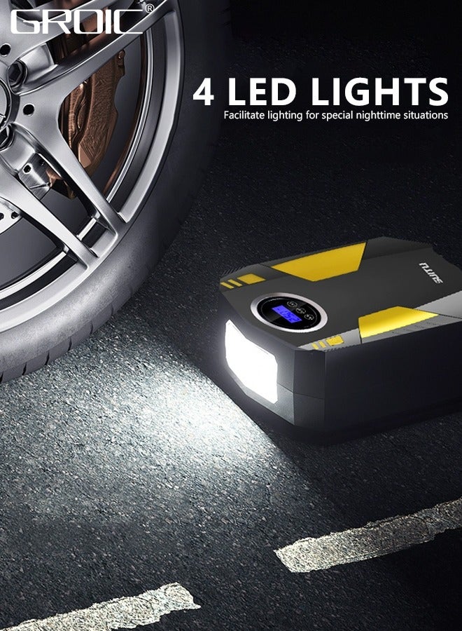 جرويك منفاخ إطارات محمول، منفاخ إطارات قوي 150 رطل/بوصة مربعة لاسلكي، مقياس ضغط الإطارات الرقمي، مضخة هواء قوية للإطارات مع ضوء LED لإطارات السيارات والدراجات النارية والدراجات والكرات - Image 4