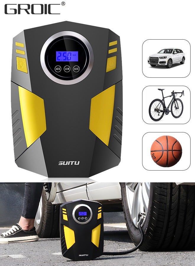 جرويك منفاخ إطارات محمول، منفاخ إطارات قوي 150 رطل/بوصة مربعة لاسلكي، مقياس ضغط الإطارات الرقمي، مضخة هواء قوية للإطارات مع ضوء LED لإطارات السيارات والدراجات النارية والدراجات والكرات - Image 1