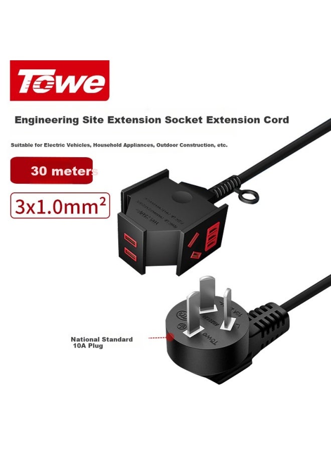 Towe 10a Three-g One-to Extension Cord For Electric Vehicles, Durable Power Strip For Construction Sites, Drop-resistant Socket, 1.0mm², 30 Meters - Image 2