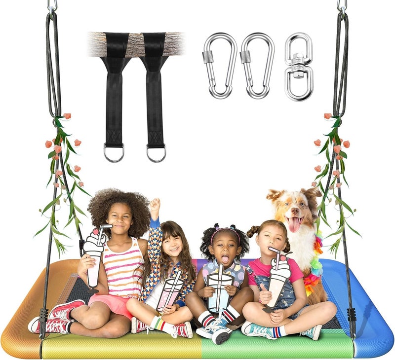 Everyfun Tree Swing for Kids and Adults 60 Waterproof Rectangle Platform Swing 700lbs Heavy Duty with Adjustable Straps Colorful - Image 2