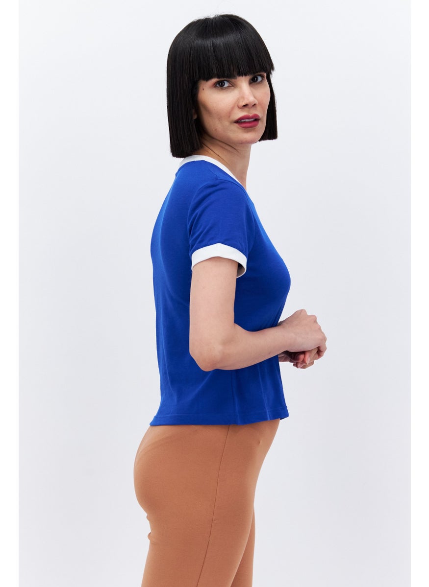 Reebok Women Sportswear Fit Short Sleeves Outdoor Top, Blue  - Image 4