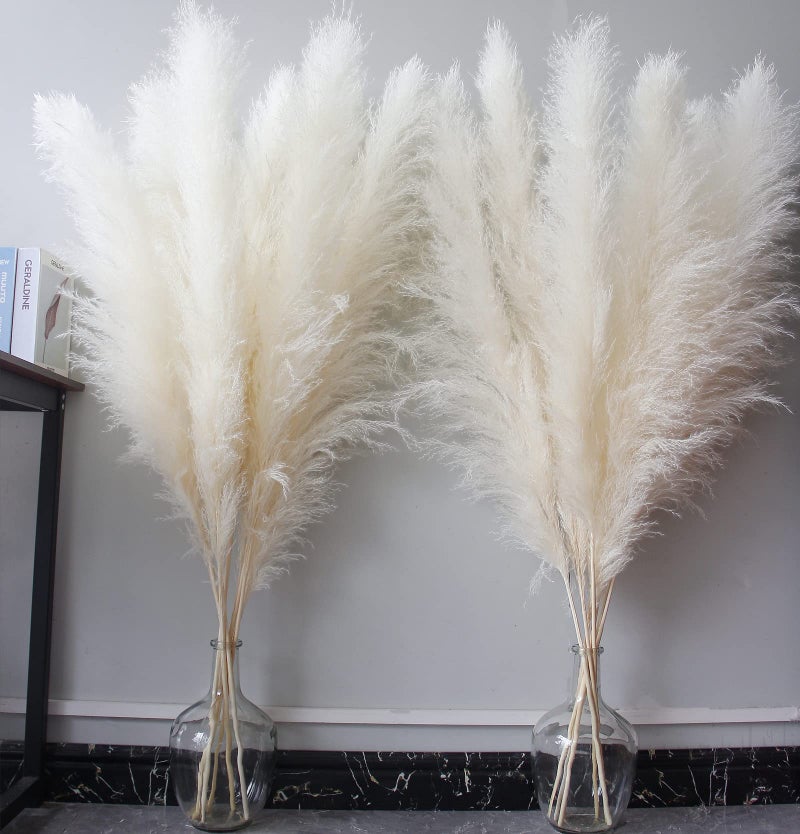 46 inch 10 Stems Cream Pampas Grass Decor Tall Dry Flowers for Floor Vases Decor Natural Dried Flowers for Wedding Natural Home Decor Wall Grass Glam Decor