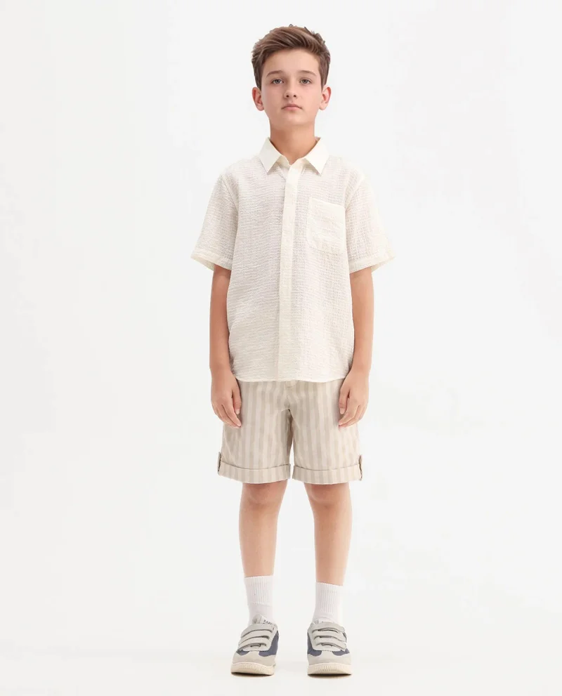 رير ونز Rare Ones Kids Danni Beige Polyester Striped Button & Zip Closure Regular Fit Shorts
