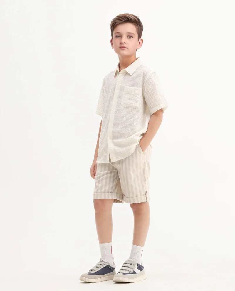 Rare Ones Rare Ones Kids Danni Beige Polyester Striped Button & Zip Closure Regular Fit Shorts