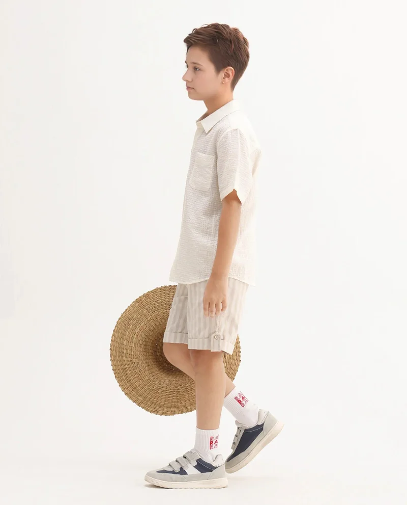 رير ونز Rare Ones Kids Danni Beige Polyester Striped Button & Zip Closure Regular Fit Shorts