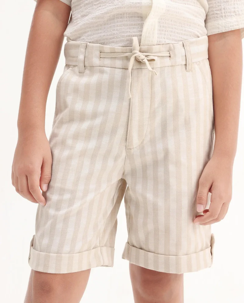 Rare Ones Rare Ones Kids Danni Beige Polyester Striped Button & Zip Closure Regular Fit Shorts