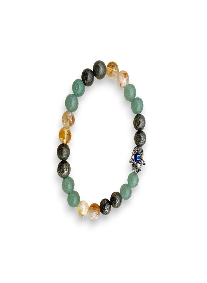 POSHIO® Money Magnet Bracelet Pyrite, Citrine and Green Aventurine with Evil Eye| Natural Crystals For Men & Women, Bead size 8mm - Image 1