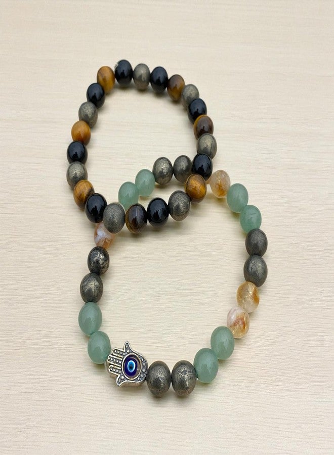 POSHIO® Money Magnet Bracelet Pyrite, Citrine and Green Aventurine with Evil Eye| Natural Crystals For Men & Women, Bead size 8mm - Image 5