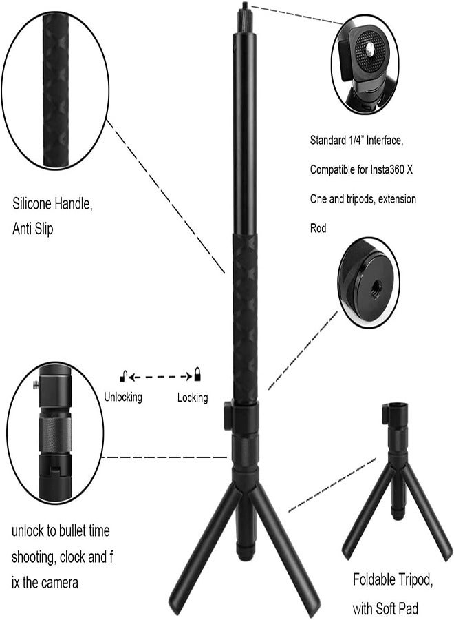 FLYHSO Insta360 Invisible 360° Surround Selfie Stick and Handle Black - Image 2