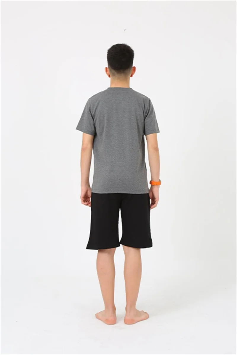 Akbeniz Male Young Waiter Boy Short Sleeve Anthracite Combed Cotton Short Pajamas Set 20377