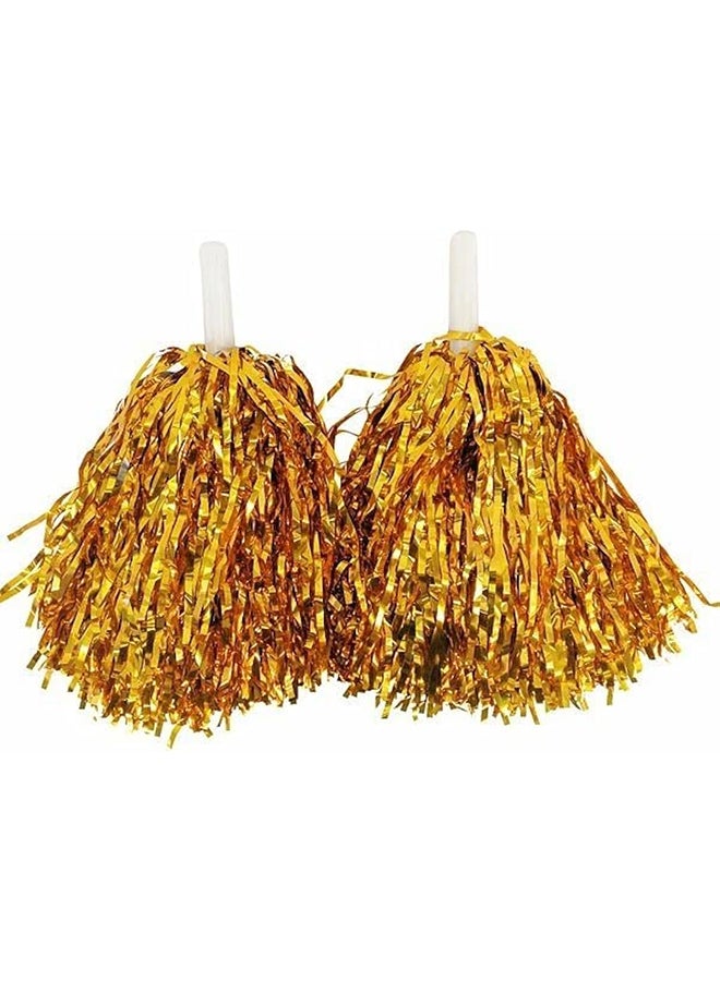 Goldedge Metallic Foil Plastic Cheerleading Pom Poms with Baton Handle for Stage Performance 2-Pieces Set, Gold  - Image 1