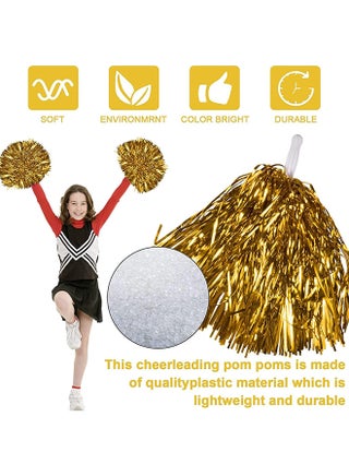 Goldedge Metallic Foil Plastic Cheerleading Pom Poms with Baton Handle for Stage Performance 2-Pieces Set, Gold - view 2