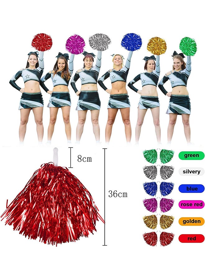 Goldedge Metallic Foil Plastic Cheerleading Pom Poms with Baton Handle for Stage Performance 2-Pieces Set, Gold  - Image 3