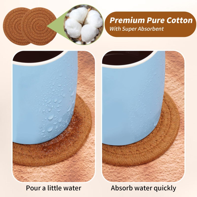 McKanti 10 Pack Drink Coasters مع حاملات مصممة للاستيعاب من أجل طاولة القهوة ، وهي السفينة المنسوجة القطن المنسوجة الحد الأدنى لحماية ديكور المنزل مناسبة لأنواع من الكؤوس 4.3 بوصات. - Image 4
