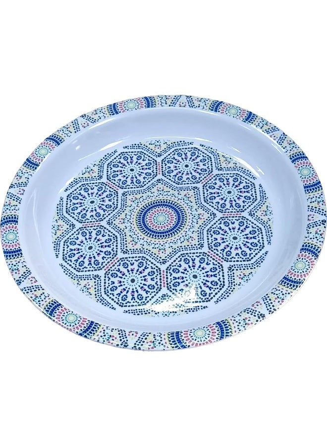 SAQOWARE Saqoware Melamine Round Tray 45 cm | صينية مستديرة | Sahan | Round Food Serving Tray | Group Food Plate | Biriyani, Mandi, Arabic food Serving Plate | Ramadan Food serving Tray Traditional Designs - Image 1