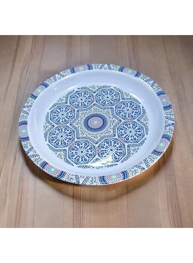 SAQOWARE Saqoware Melamine Round Tray 45 cm | صينية مستديرة | Sahan | Round Food Serving Tray | Group Food Plate | Biriyani, Mandi, Arabic food Serving Plate | Ramadan Food serving Tray Traditional Designs - Image 2