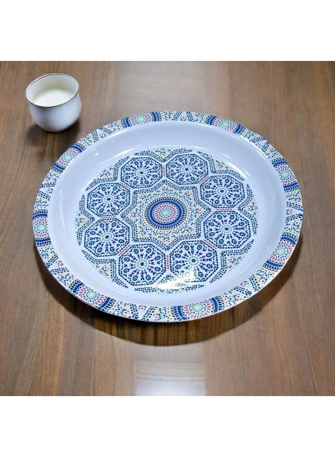 SAQOWARE Saqoware Melamine Round Tray 45 cm | صينية مستديرة | Sahan | Round Food Serving Tray | Group Food Plate | Biriyani, Mandi, Arabic food Serving Plate | Ramadan Food serving Tray Traditional Designs - Image 3