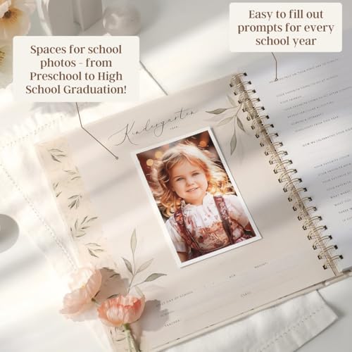 Peachly My School Years Memory Book for Kids & School Photo Album – School Picture Photo Album Childhood Memory Book - School Keepsake Organizer School Days (Beige - Preschool to 12th Grade) - Image 3
