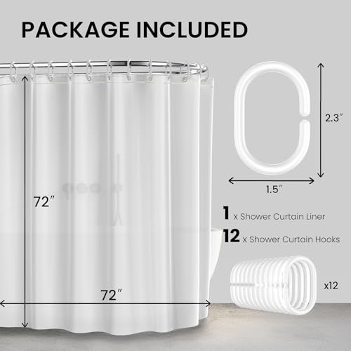 LiBa Bathroom Shower Curtain with 12 Shower Rings- Waterproof Plastic Shower Curtain Premium PEVA Non-Toxic with Rust Proof Grommets Frosted 10G Heavy Duty Bathroom Accessories 72x72 - Image 5