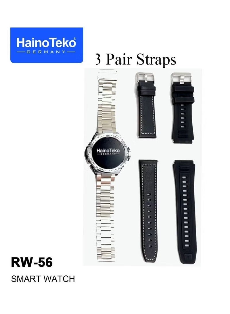 HainoTeko RW56 Round Shape AMOLED Display Smart Watch for Men & Boys, Silver with 3 Pair Straps, Wireless Charger, Fitness Tracker, Waterproof, AI Voice Assistance - Image 2