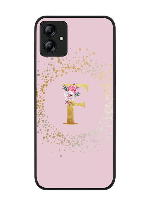 Rugged Black edge case for Samsung Galaxy A04 Slim fit Soft Case Flexible Rubber Edges TPU Gel Thin Cover - Custom Monogram Initial Letter Floral Pattern Alphabet - F (Pink)