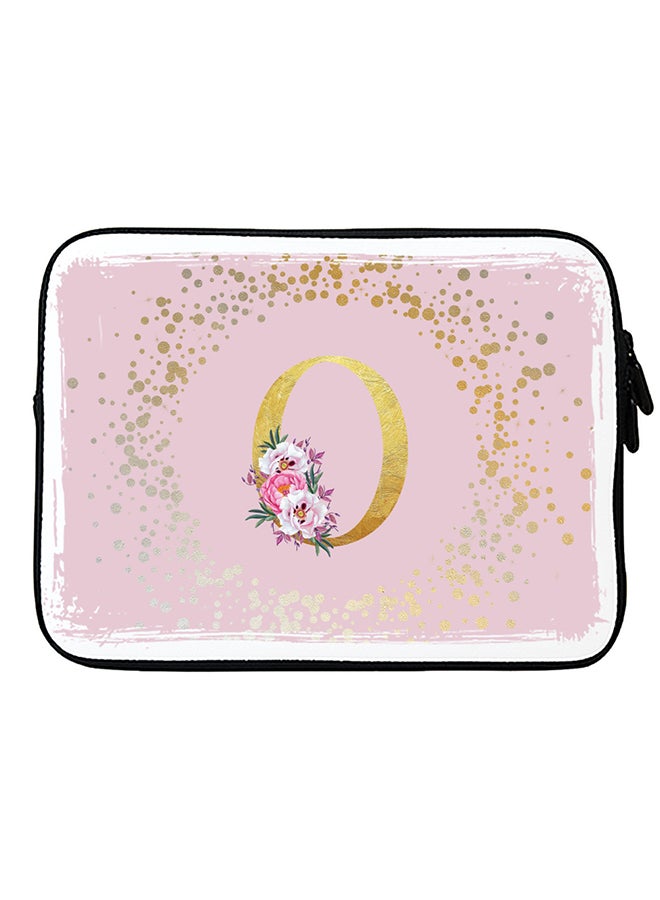 Stylizedd Laptop Sleeve Bag for Macbook 13, 14, 15, 16 inch- Custom Monogram Initial Letter Floral Pattern Alphabet - O  (Pink) - Image 1