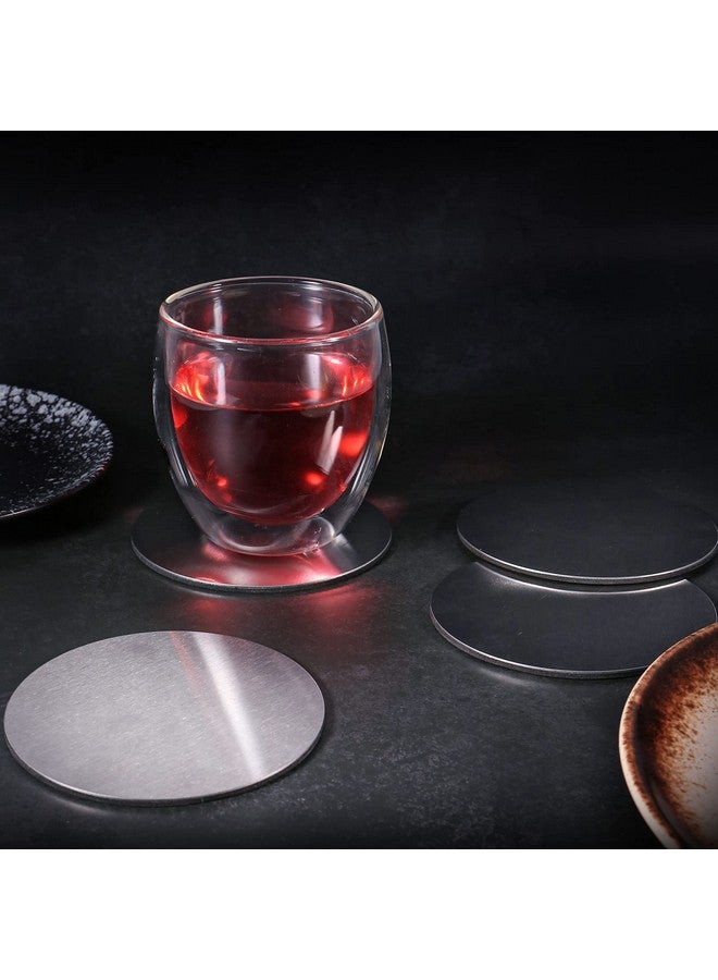 Newness Cup Coasters Newness Cup Coasters Set With Decorative Rack Stainless Steel Tabletop Display Round Cup Coaster With Holder Silver Set Of 4 - Image 2