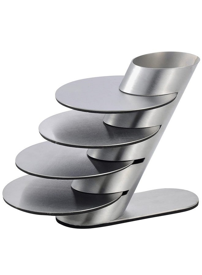 Newness Cup Coasters Newness Cup Coasters Set With Decorative Rack Stainless Steel Tabletop Display Round Cup Coaster With Holder Silver Set Of 4 - Image 1