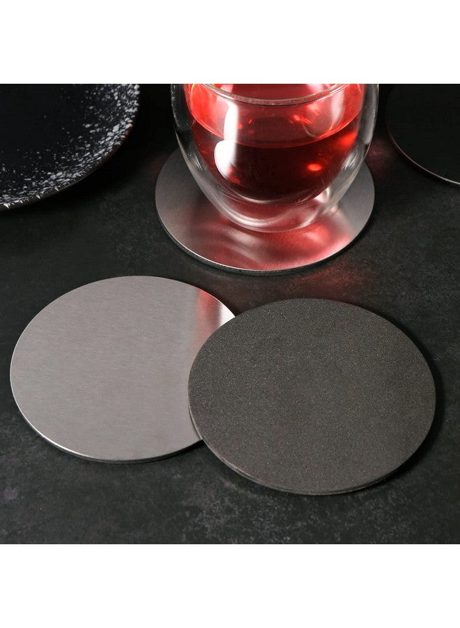 Newness Cup Coasters Newness Cup Coasters Set With Decorative Rack Stainless Steel Tabletop Display Round Cup Coaster With Holder Silver Set Of 4 - Image 3