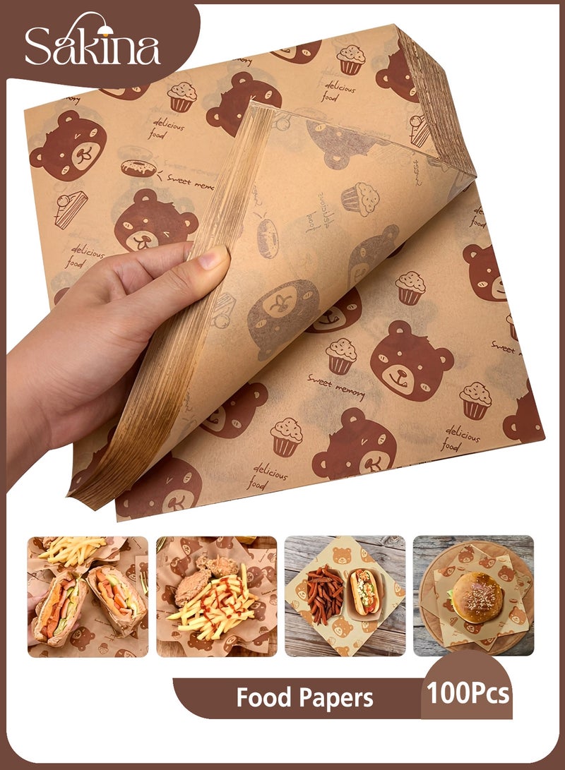 سكينة 100 ورقة تغليف للسندويشات، ورق شمعي للخبز، ورق ماص للزيت للطعام، ورق مقاوم للشحوم، ورق عزل للدجاج المقلي - Image 1