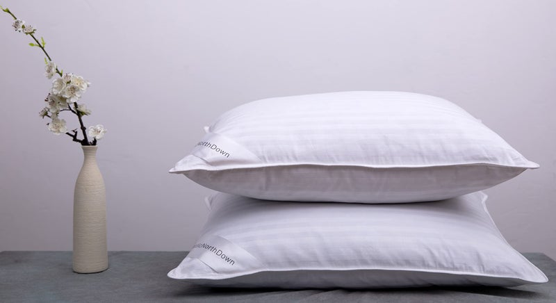 ArcticNorthDown Goose Down Feather Bed Pillows for Sleeping Hotel Collection Queen Pair Pillows Stripe White Queen Set of 2 Pillows