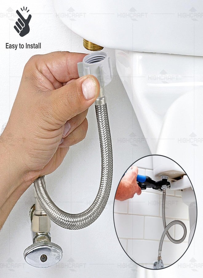 HIGHCRAFT 2-Pack 16 Inch Flexible Toilet Water Supply Line Braided Stainless Steel Toilet Hose Connector 3/8 Inch Compression x 7/8 Inch Ballcock Plastic Nut - Image 4