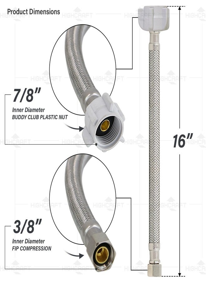 HIGHCRAFT 2-Pack 16 Inch Flexible Toilet Water Supply Line Braided Stainless Steel Toilet Hose Connector 3/8 Inch Compression x 7/8 Inch Ballcock Plastic Nut - Image 3