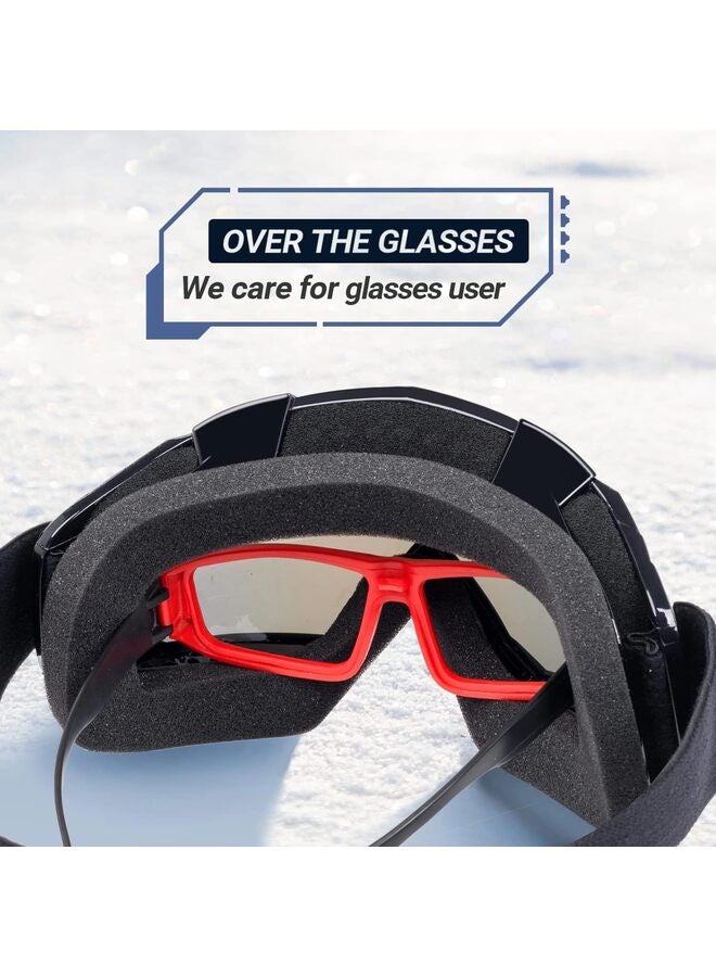 نظارتان للتزلج على الجليد للبالغين، نظارات تزلج على الجليد للشباب والمراهقين والرجال والنساء، نظارات واسعة الرؤية للتزلج على الجليد باللونين الأبيض والأسود - Image 5