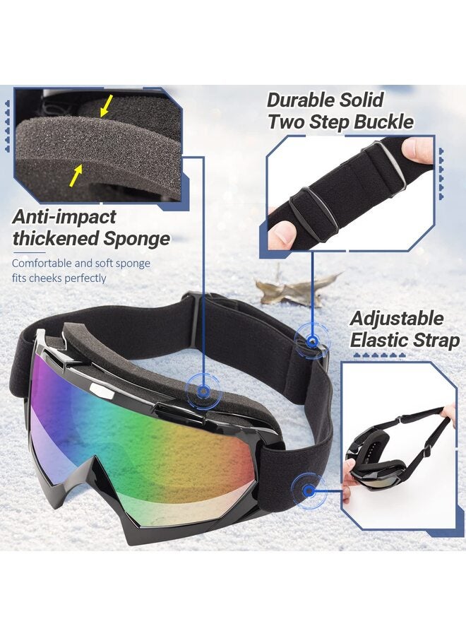 نظارتان للتزلج على الجليد للبالغين، نظارات تزلج على الجليد للشباب والمراهقين والرجال والنساء، نظارات واسعة الرؤية للتزلج على الجليد باللونين الأبيض والأسود - Image 2