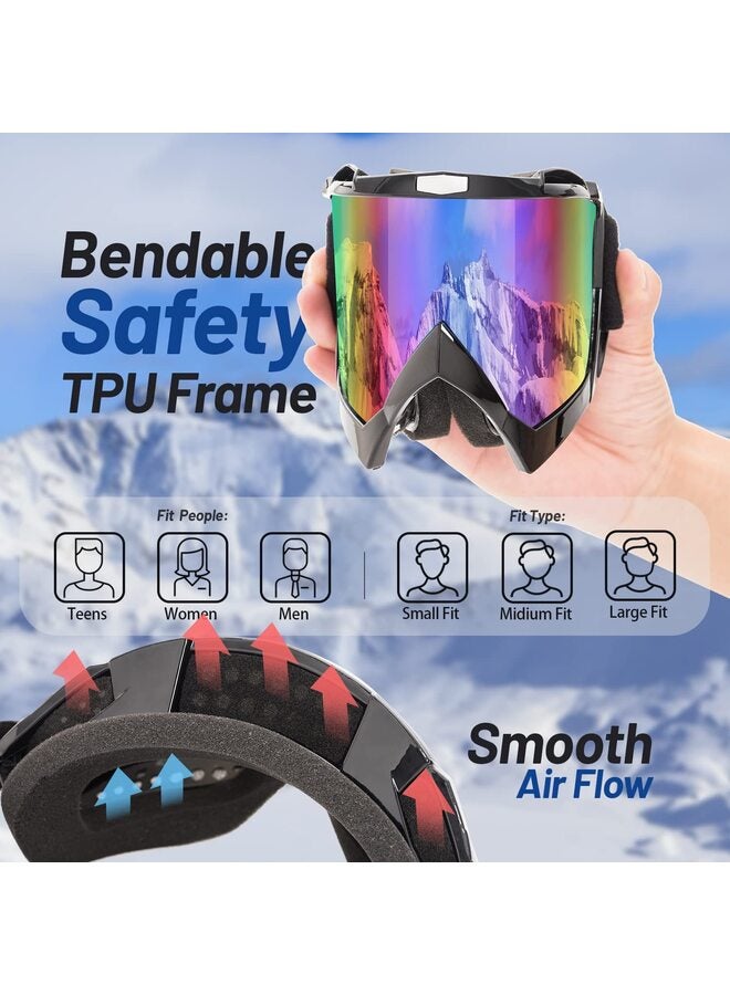 نظارتان للتزلج على الجليد للبالغين، نظارات تزلج على الجليد للشباب والمراهقين والرجال والنساء، نظارات واسعة الرؤية للتزلج على الجليد باللونين الأبيض والأسود - Image 3