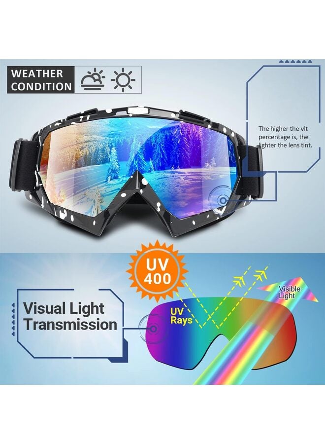 نظارتان للتزلج على الجليد للبالغين، نظارات تزلج على الجليد للشباب والمراهقين والرجال والنساء، نظارات واسعة الرؤية للتزلج على الجليد باللونين الأبيض والأسود - Image 4