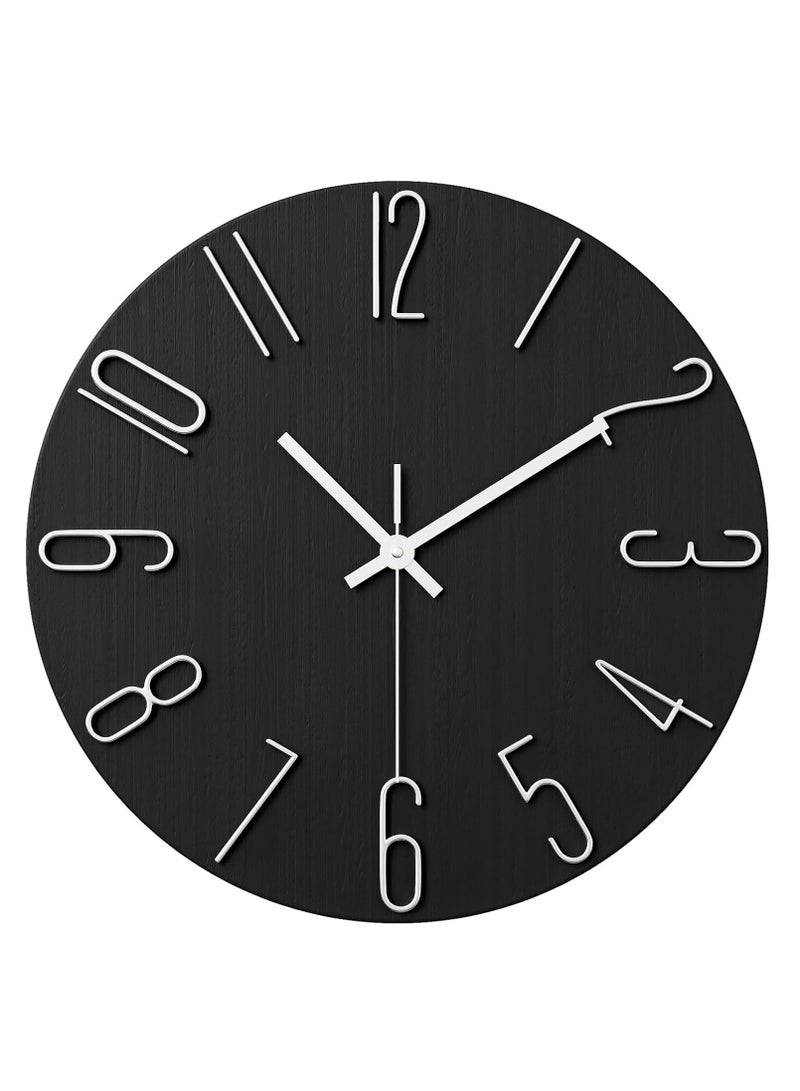 Wall Clock, 12 Inch Wall Clock Silent Non Ticking, Preciser Modern Style Decor Clock for Home, Office, School, Kitchen, Bedroom, Living Room(Black)  - Image 1