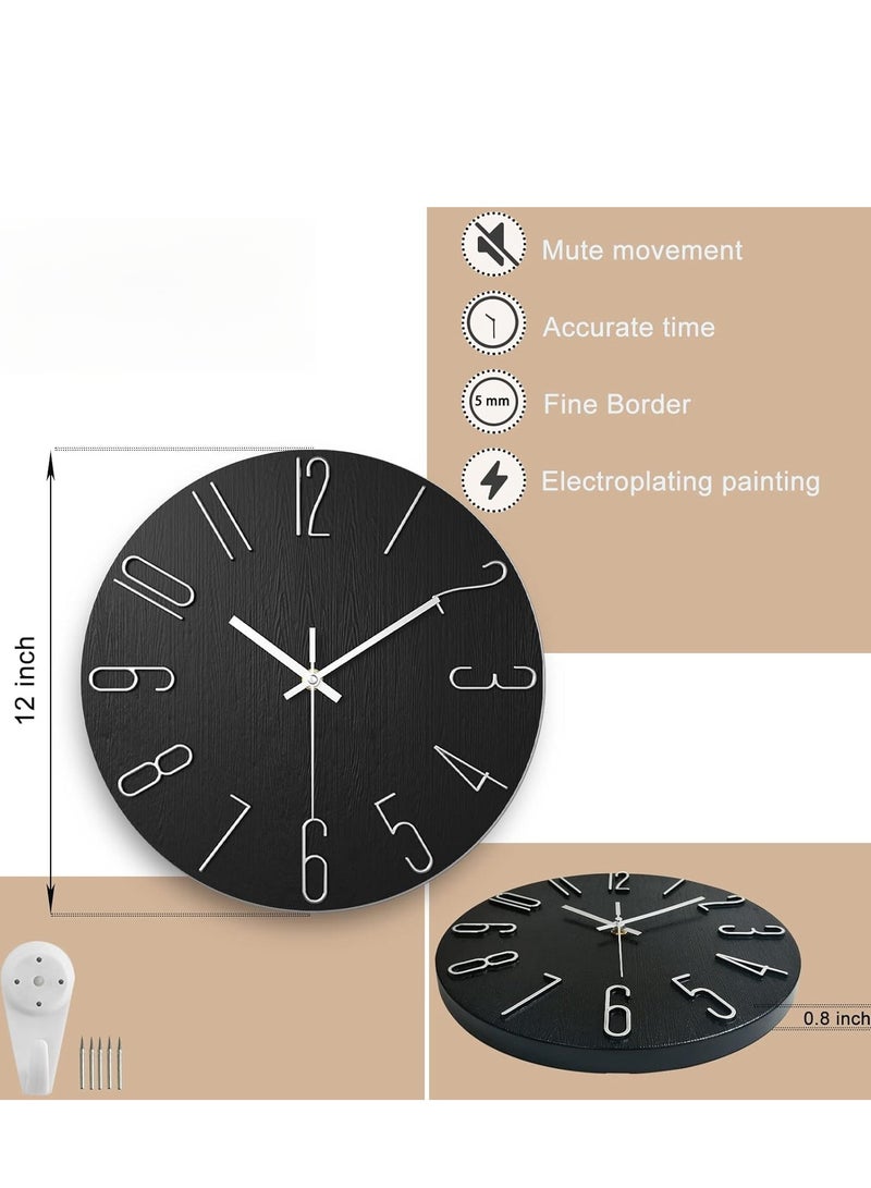 Wall Clock, 12 Inch Wall Clock Silent Non Ticking, Preciser Modern Style Decor Clock for Home, Office, School, Kitchen, Bedroom, Living Room(Black)  - Image 2