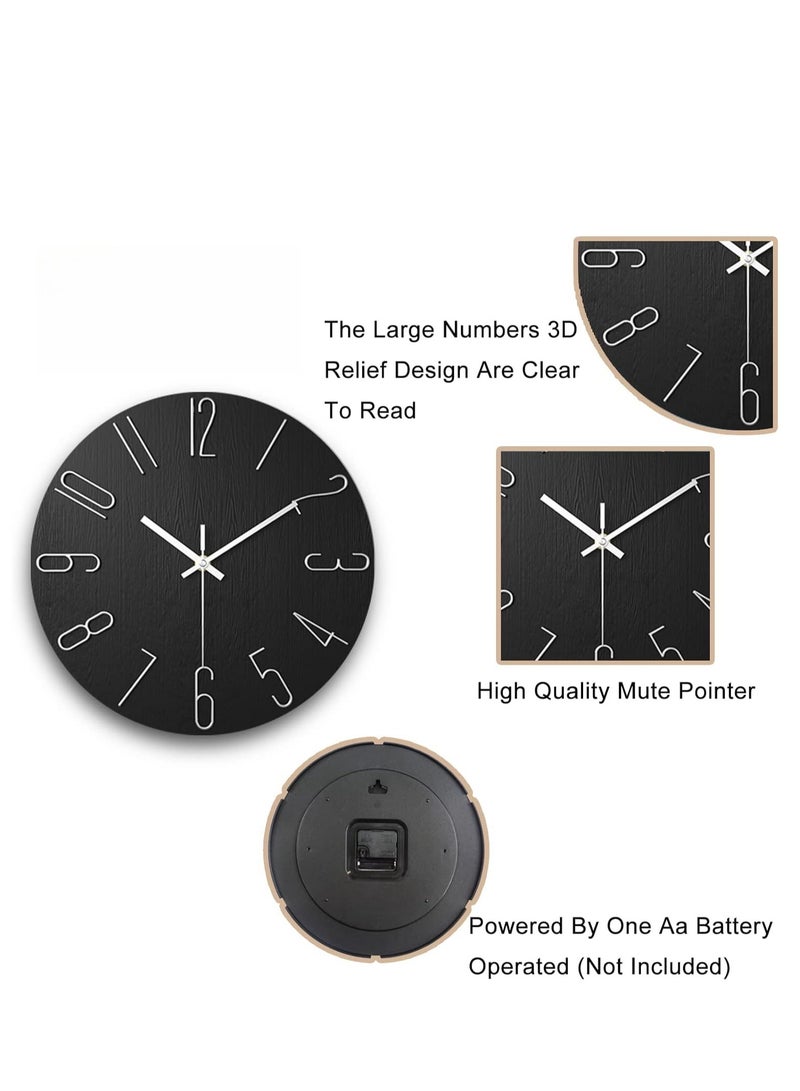 Wall Clock, 12 Inch Wall Clock Silent Non Ticking, Preciser Modern Style Decor Clock for Home, Office, School, Kitchen, Bedroom, Living Room(Black)  - Image 3