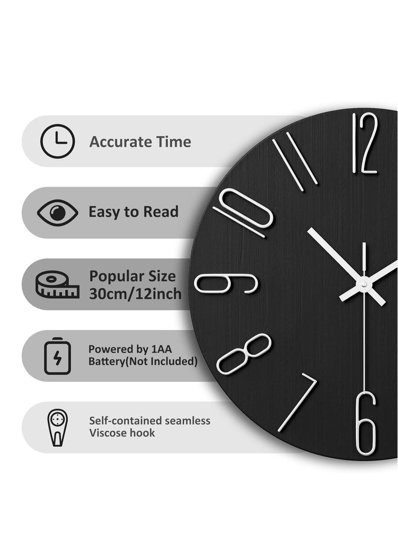 Wall Clock, 12 Inch Wall Clock Silent Non Ticking, Preciser Modern Style Decor Clock for Home, Office, School, Kitchen, Bedroom, Living Room(Black)  - Image 5