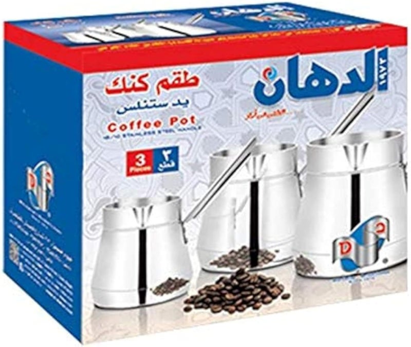 طقم إبريق قهوة الدهان 18/10 بمقبض من الفولاذ المقاوم للصدأ، 3 قطع - 1 سم - 2 سم - 3 سم