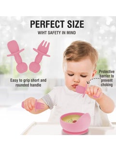 Gonice Baby Feeding Set, Baby Led Weaning Supplies with Suction Bowl Divided Plate, Toddler Self Feeding Dish Set with Spoons Forks Sippy Cup Adjustable Bib, Eating Utensils for 6+ Months (Pink)  - Image 4