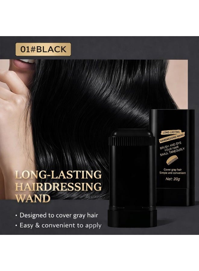 pewatul 2-in-1 Hair Color Stick & Comb, Long-Lasting Waterproof Color,Sweat-Proof, Quick Root Touch-Up, Easy Root Coverage for Everyday Styling, For Women & Men (BLACK) - Image 2
