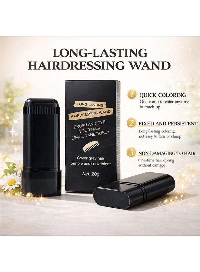 pewatul 2-in-1 Hair Color Stick & Comb, Long-Lasting Waterproof Color,Sweat-Proof, Quick Root Touch-Up, Easy Root Coverage for Everyday Styling, For Women & Men (BLACK) - Image 3