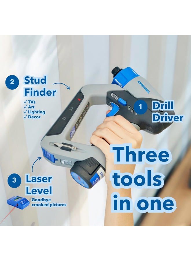 DREMEL Blueprint 3in1 Drill Driver with Integrated Stud Finder and Detachable Laser Level, Cordless Drill Set Includes 2.0 Ah Battery, Fast Charger, and 12 Bits (DD12V-S1) - Image 2