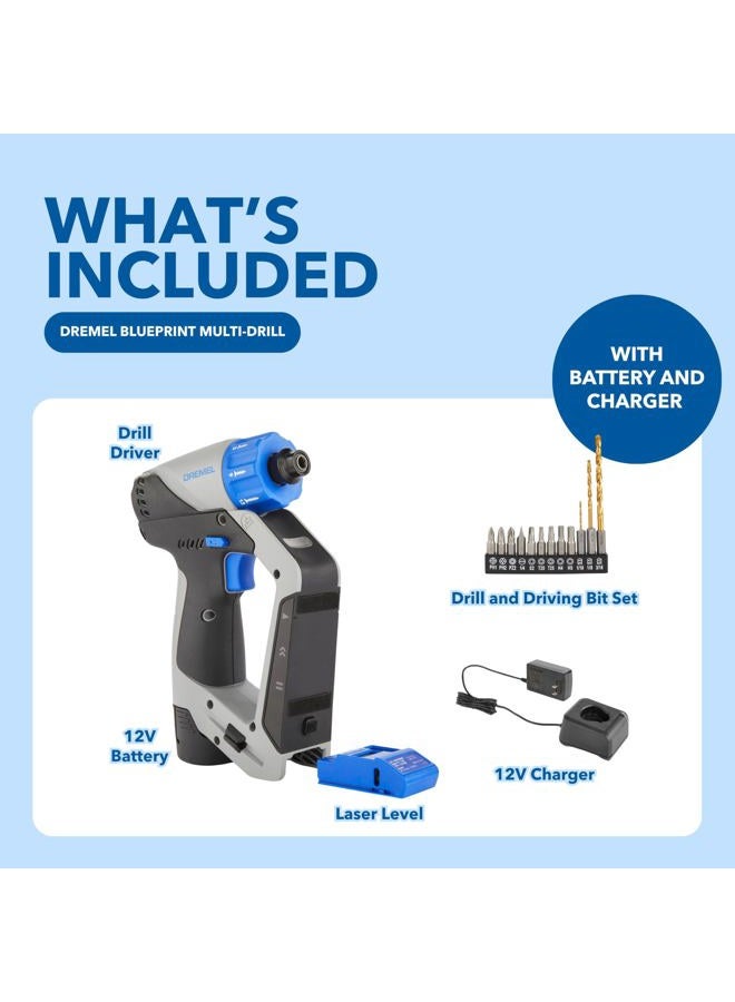 DREMEL Blueprint 3in1 Drill Driver with Integrated Stud Finder and Detachable Laser Level, Cordless Drill Set Includes 2.0 Ah Battery, Fast Charger, and 12 Bits (DD12V-S1) - Image 5